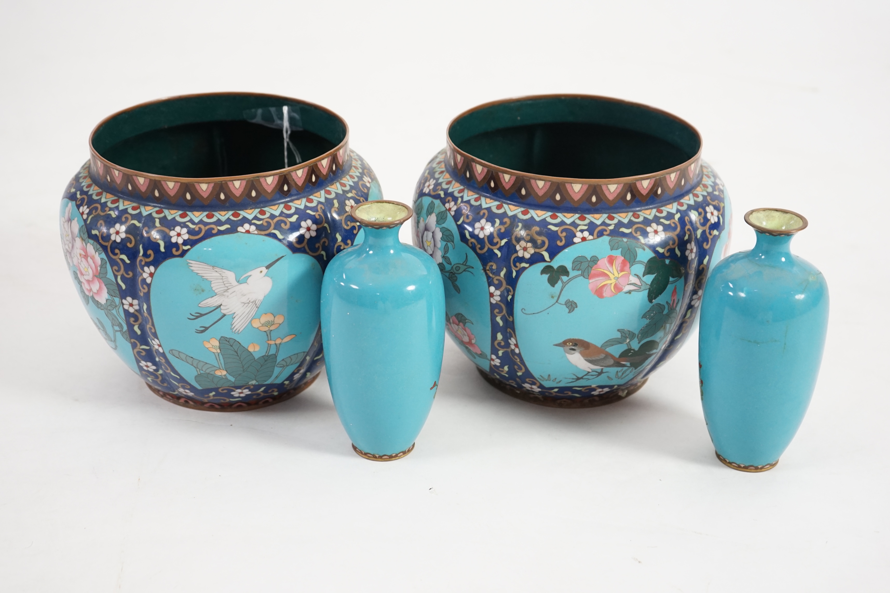 A pair of early 20th century Japanese cloisonné jardinieres